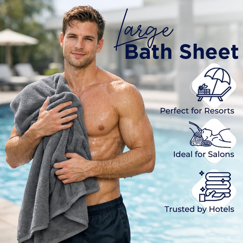 DAN RIVER 2 Pack Luxury Bath Sheets 35x70, 600 GSM, Soft & Quick Dry 100% Ring Spun Cotton Towels Ideal for Hotels, Spas, Gyms & Salons Extra Large, Gray - Image 5